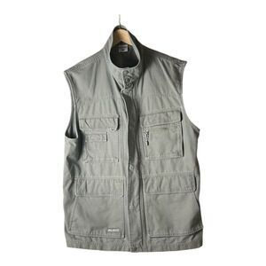 Columbia Mens Khaki 100% Cotton Sleeveless Outdoor Hunting Vest Zip&Snap Size XL